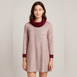 𝅺maeve Anthropologie Red Blue Mock/turtle neck Long Sleeve sweater Dress